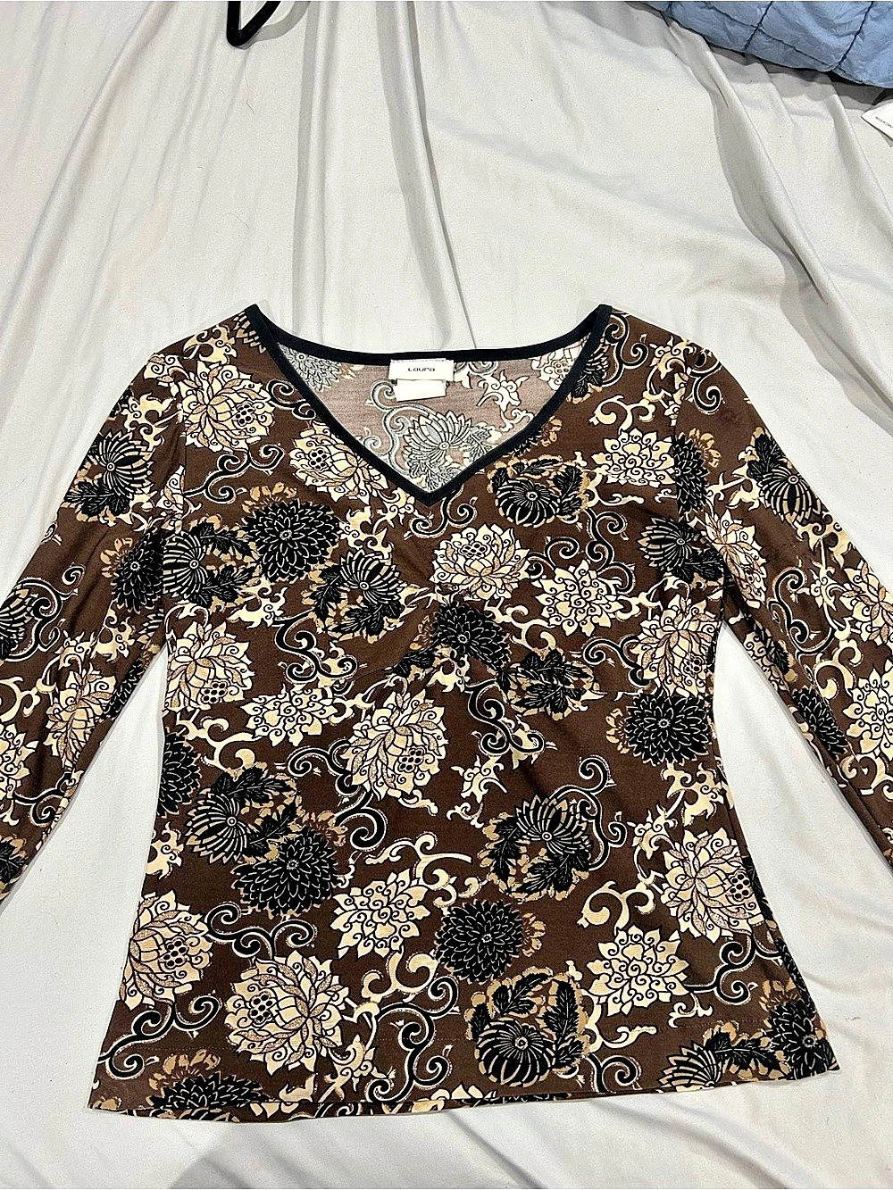 Floral Long Sleeve Tunic Brown Black